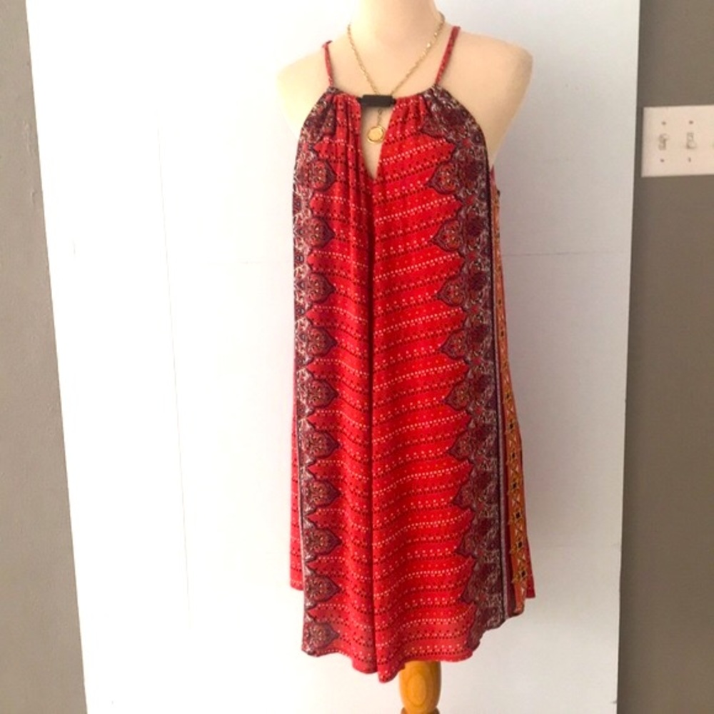 Luxology Sleeveless Red patterned Boho dress/M